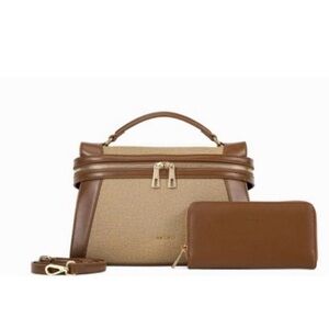 Tan and Brown Women’s Top-Handle Satchel with Matching Wallet